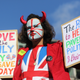 ATTENTION EDITORS - SENSITIVE MATERIAL. THIS IMAGE MAY OFFEND OR DISTURB A demonstrator protests as parliament sits on a Saturday for the first time since the 1982 Falklands War, to discuss Brexit in London, Britain, October 19, 2019.